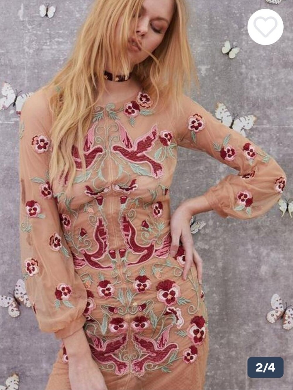 EUC For Love and Lemons Dove Embroidery Mini Dress Nude Medium - Picture 2 of 8